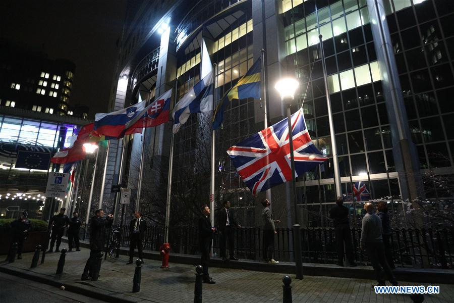 BELGIUM-BRUSSELS-UK-BREXIT-FLAG LOWERING