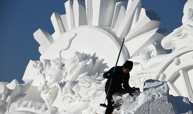 24th Harbin Int'l Snow Sculpture Competition starts in China's Heilongjiang